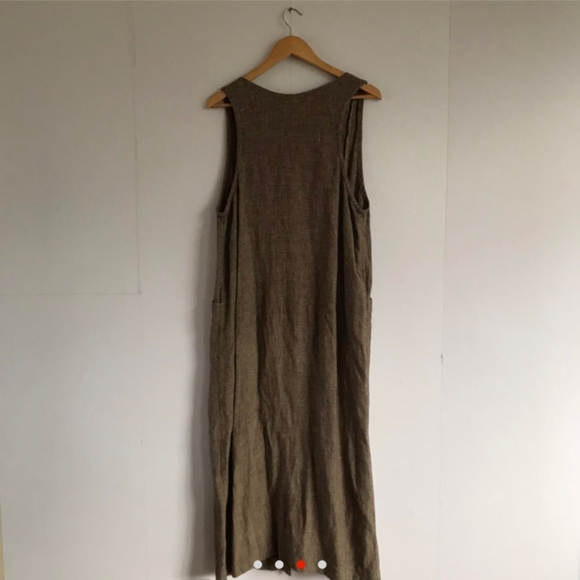 Vintage Brown Linen Checkered Maxi Dress (with pockets !) - Picture 3 of 4